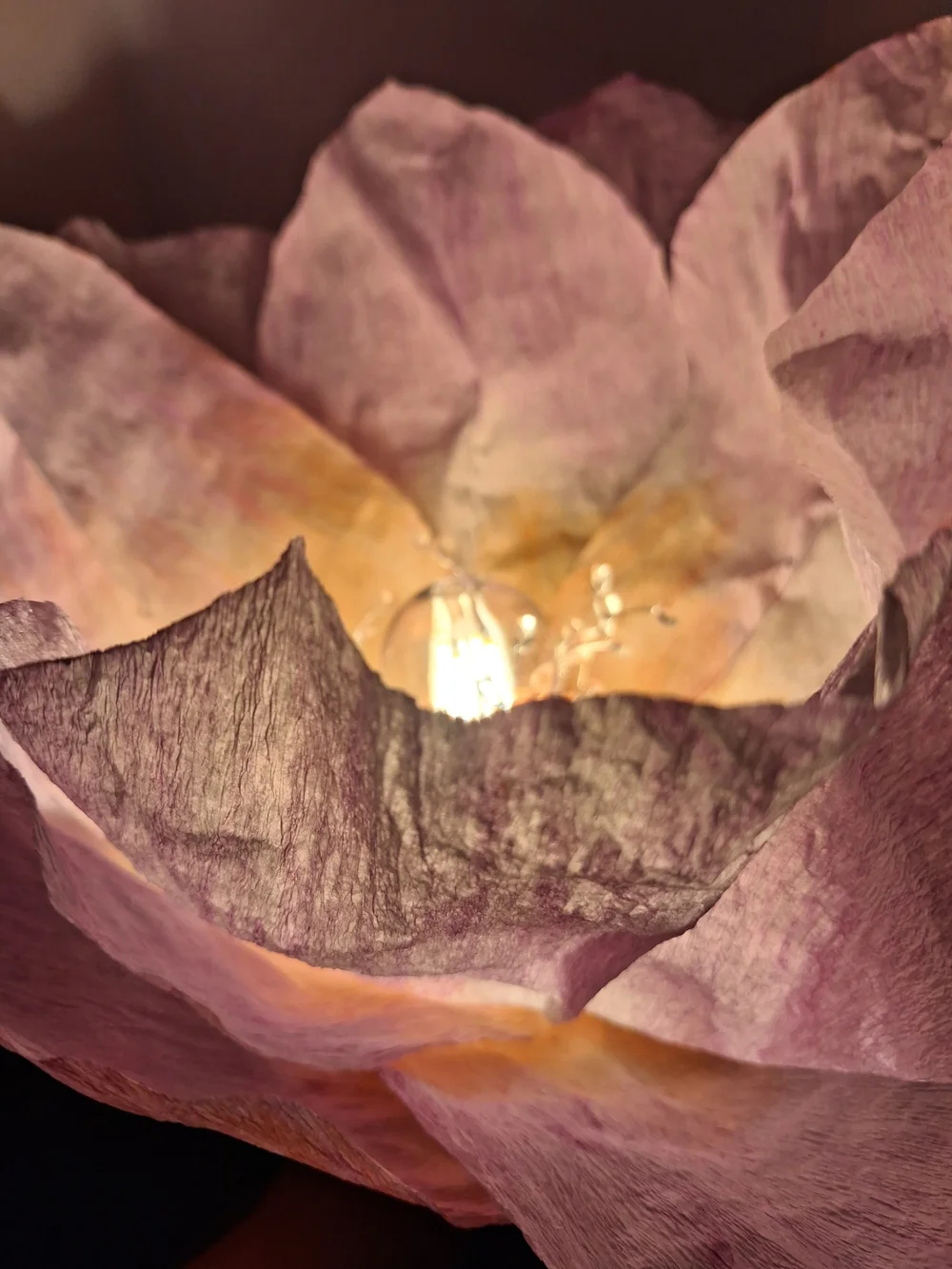 Handcrafted Italian Crepe Paper Flower Hanging Lamp - Pink & Coral Watercolor